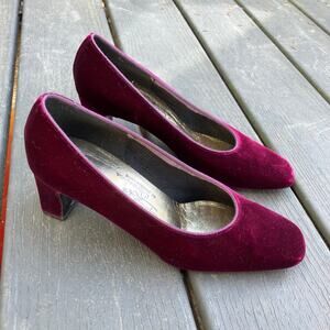 Burgundy velvet square toe mid heels, whimsigoth witch fairycore forest nymph